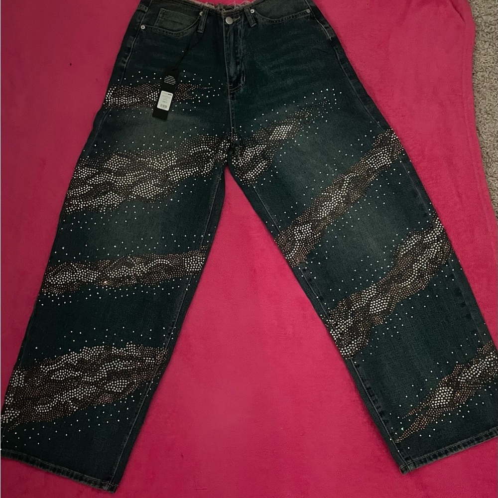Fashion Nova Dark Wash Embellished Jeans